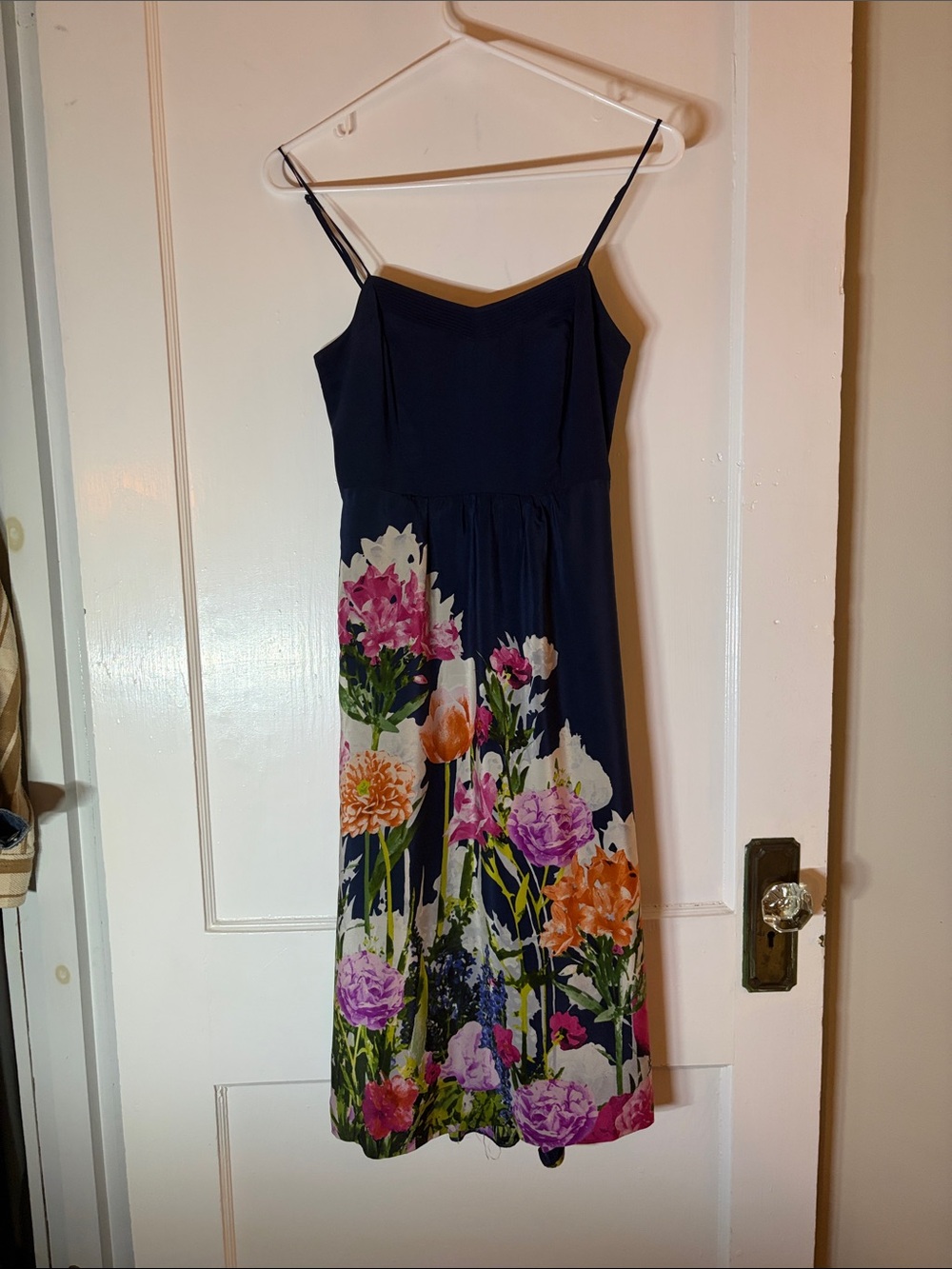 Moulinette Soeurs Navy Midi Dress with Multicolor Floral Print